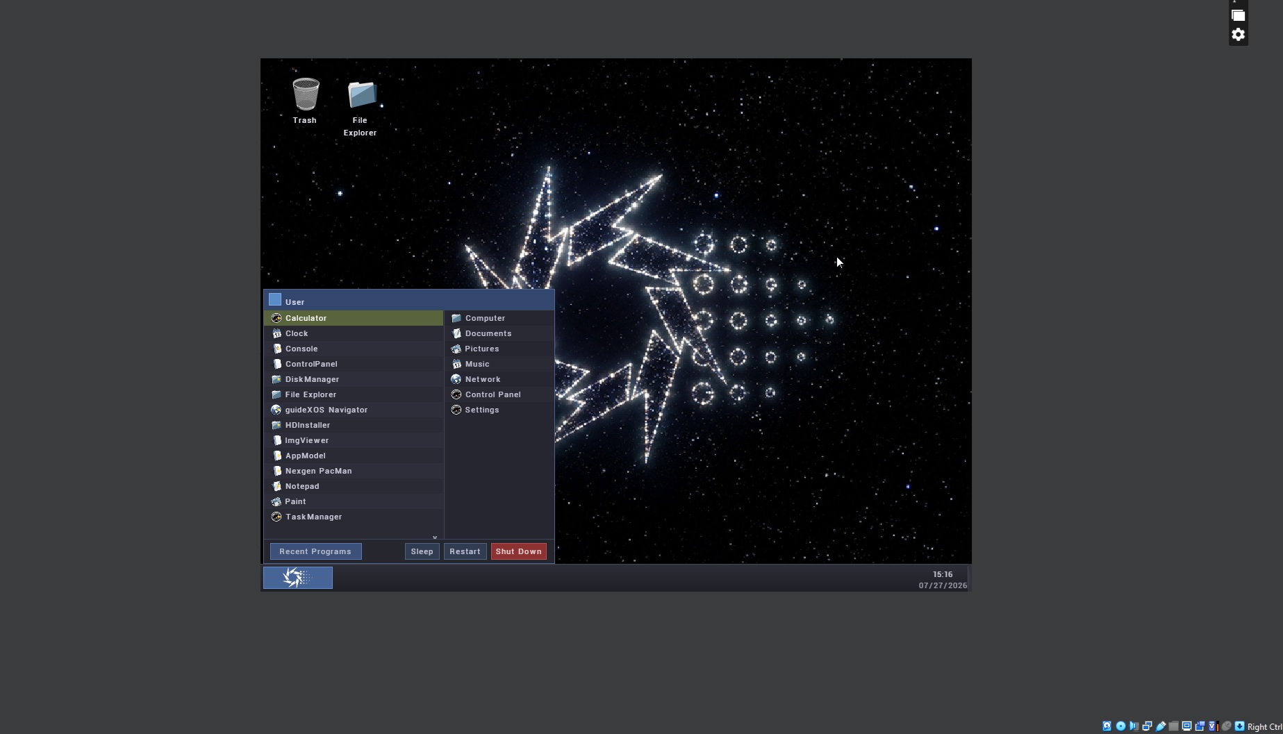 guideXOS Server Start Menu